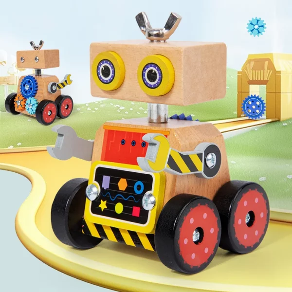 Un kit STEM interactif et éducatif pour créer des robots en bois, parfait pour stimuler la créativité, la logique et la motricité fine des enfants dès 3 ans. 