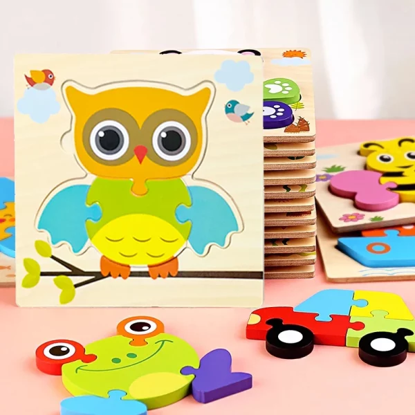 Puzzle en bois éducatif : stimule la motricité et la reconnaissance des formes et des couleurs chez les enfants dès 3 ans. Une activité ludique et sécurisée pour apprendre en s’amusant.
