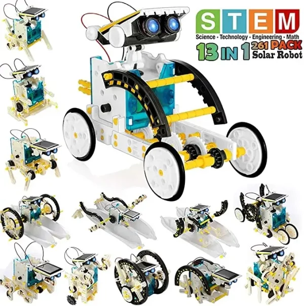Kit de robots solaires STEM : 13 modèles à assembler pour apprendre la robotique et l’énergie solaire. Parfait dès 8 ans pour explorer et s’amuser.