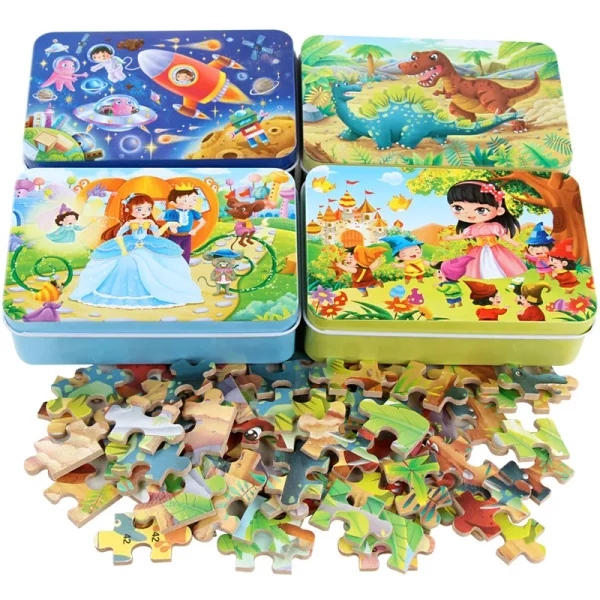 Puzzle en bois éducatif de 60 pièces : stimule la logique, la coordination et l’imagination des enfants dès 3 ans avec des illustrations captivantes.