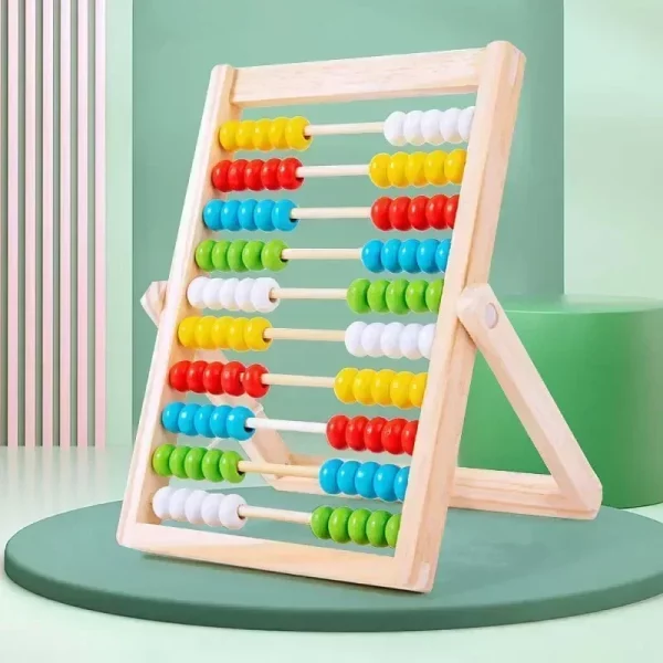 Boulier en bois Montessori avec perles colorées, idéal pour apprendre à compter, développer la motricité fine et comprendre les bases des mathématiques. Adapté aux enfants de 0 à 14 ans.
