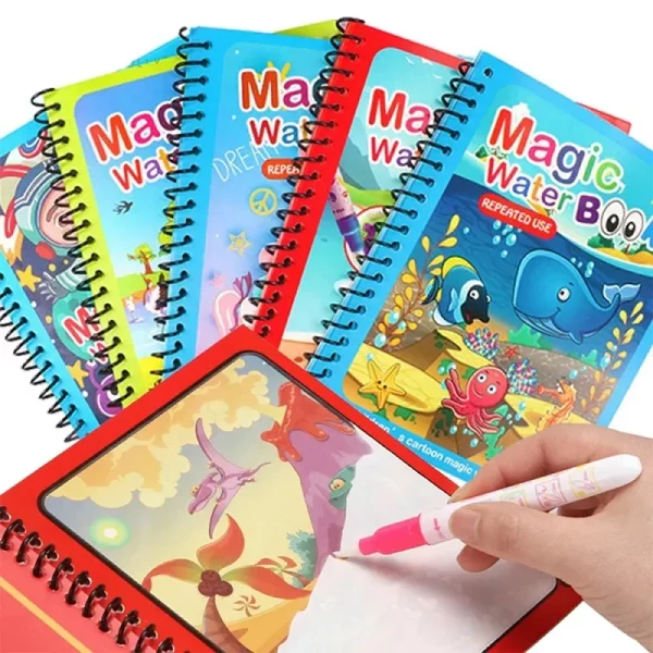 Livre de coloriage magique réutilisable, adaptée aux enfants dès 3 ans. Fonctionne à l’eau, sans peinture ni produits toxiques, pour stimuler la créativité et développer la motricité en toute sécurité !