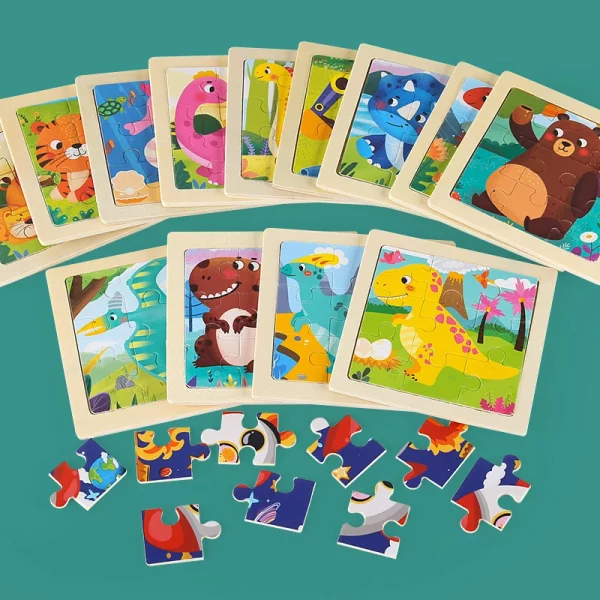 Puzzle 9 pièces en bois Montessori : stimule la logique, la motricité fine et l’apprentissage des formes et des couleurs. Format compact dès 2 ans.