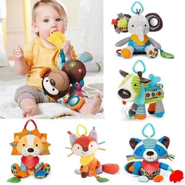 Hochet en peluche doux et éducatif, conçu pour stimuler les sens, apaiser et favoriser la motricité des bébés dès la naissance. Un compagnon idéal pour les tout-petits.