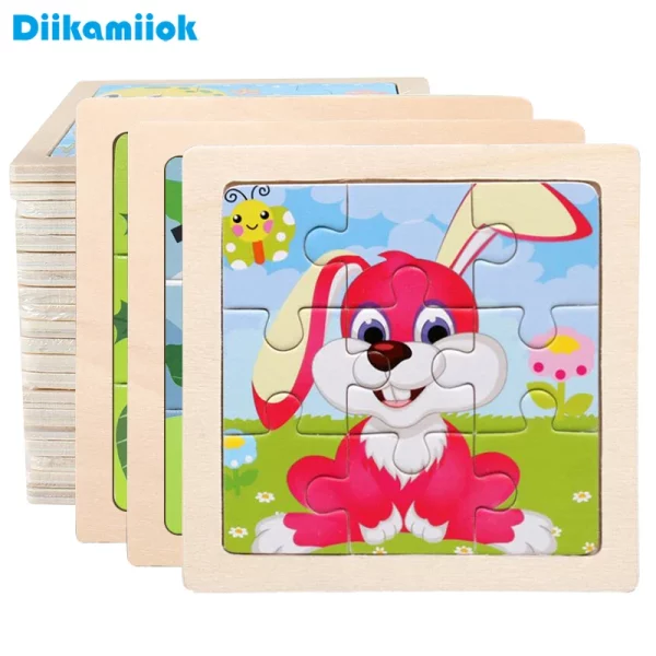 Puzzle en bois éducatif pour enfants 2-6 ans, parfait pour l'apprentissage précoce et le développement intellectuel. Thèmes colorés : animaux, véhicules, et plus. Idéal pour des moments parent-enfant !