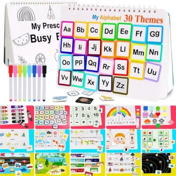 Livre éducatif interactif pour enfants d’âge préscolaire, offrant 12 thèmes variés pour enrichir le vocabulaire anglais, développer la créativité et améliorer les compétences essentielles.