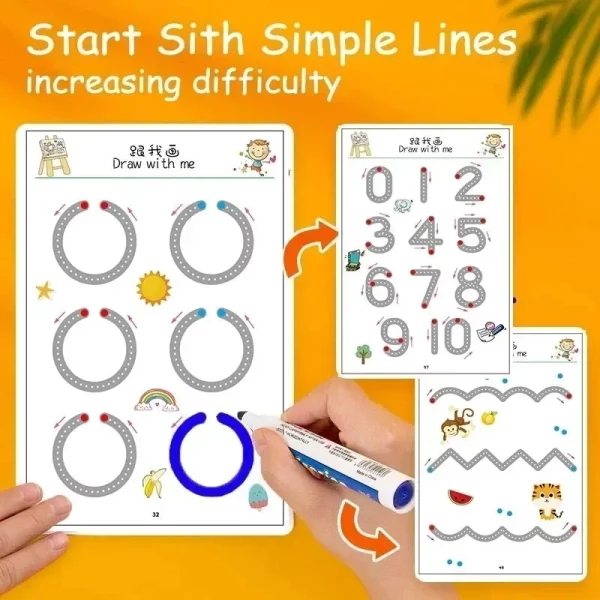 Fiches éducatives pour exercer le contrôle du stylo ,pour enfants 3-6 ans et plus selon besoins. Combine traçage, coloriage et jeux pour développer la motricité fine, la coordination œil-main et préparer à l’écriture. Certifié CE. de 32 à 64 pages au choix. 