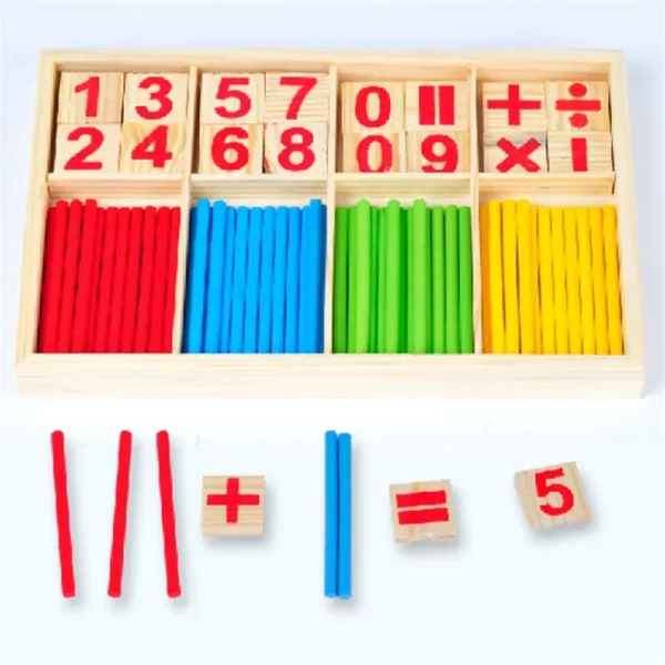 Bâtons numériques Montessori en bois pour enfants de 3 à 12 ans, conçu pour enseigner les mathématiques de manière ludique. Stimule la motricité fine, l'arithmétique, la suite numérique et la notion de quantité. Certifié CE.