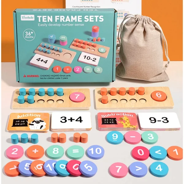 Jeu arithmétique en bois pour enfants Montessori. Favorise l’apprentissage des mathématiques dès 3 ans. Conception sûre et éducative, idéale pour développer la motricité, la créativité et la pensée logique. 