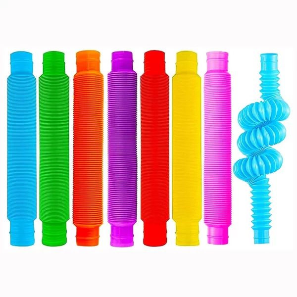 Grands tubes Pop flexibles et colorés pour enfants et adultes. Jouet sensoriel éducatif idéal pour développer la motricité, stimuler la créativité, aide à l'apaisement sensoriel et à la gestion du stress. Pack de 6/8, parfait pour le jeu et la relaxation.