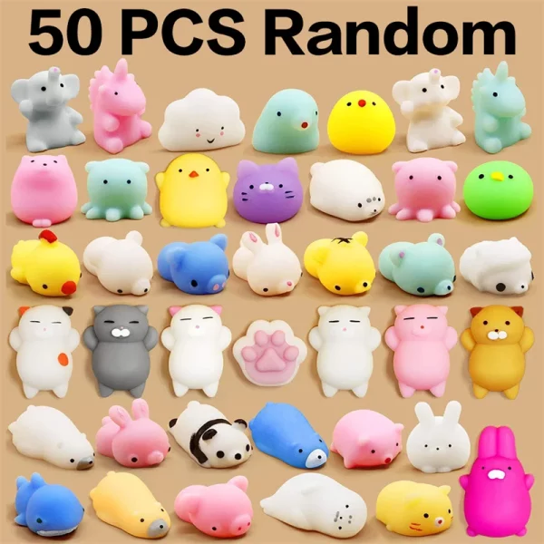 Mochi squishies kawaii, jouets anti-stress doux et élastiques pour enfants et adultes. Parfaits pour presser, détendre et soulager l’anxiété. Disponibles en lots variés.