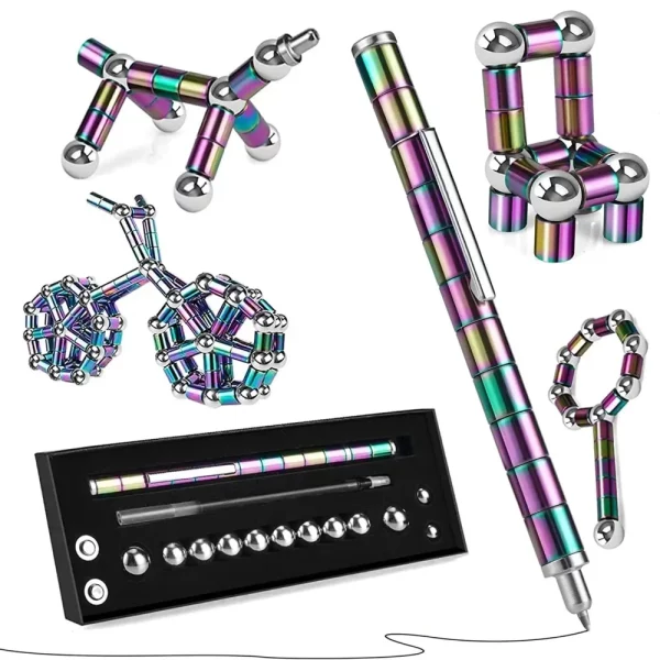 Stylo magnétique multifonctions avec accessoires magnétiques. Idéal pour écrire, jouer et soulager le stress. Idéal dès 9 ans. Plusieurs couleurs au choix.