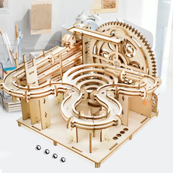 Puzzle mécanique 3D en bois avec circuit à billes. Kit de construction manuel à assembler soi-même, idéal pour développer la logique et la patience. Jouet éducatif STEM, certifié CE, dès 10 ans.