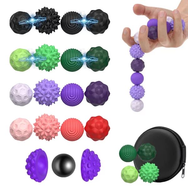 Boules sensorielles magnétiques en silicone, idéales pour soulager l’anxiété et améliorer la concentration. Textures variées, compactes et silencieuses, parfaites pour enfants et adultes. Certifié CE.