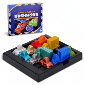 Jeu de logique Rush Hour dès 6 ans. Déplace les véhicules pour libérer la voiture rouge. 182 défis progressifs pour développer stratégie et concentration.